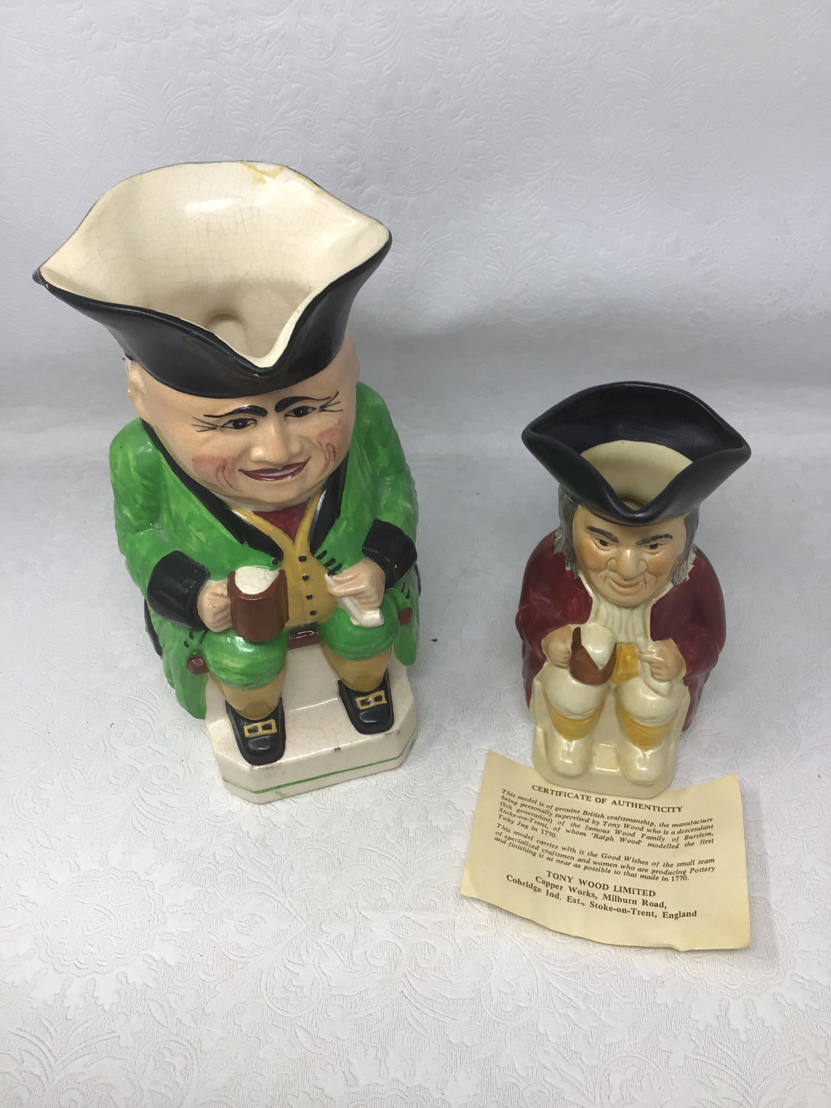Vintage Toby Jugs with Green Jacket and Red Jacket, Set of 2