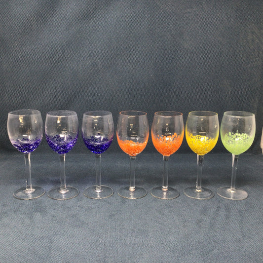 Set Of Seven Colourful Dot Wine Glasses