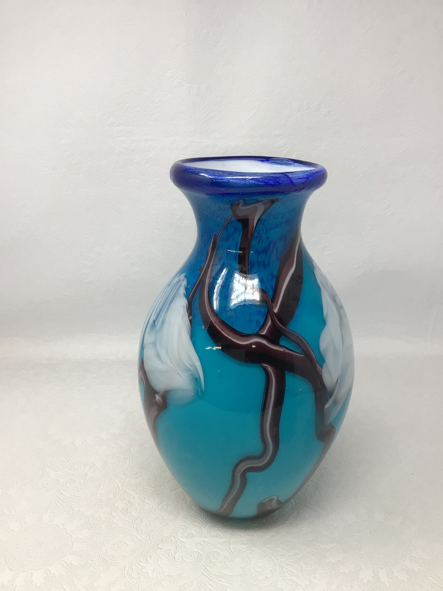 Heavy Blue Hand-Blown Vase