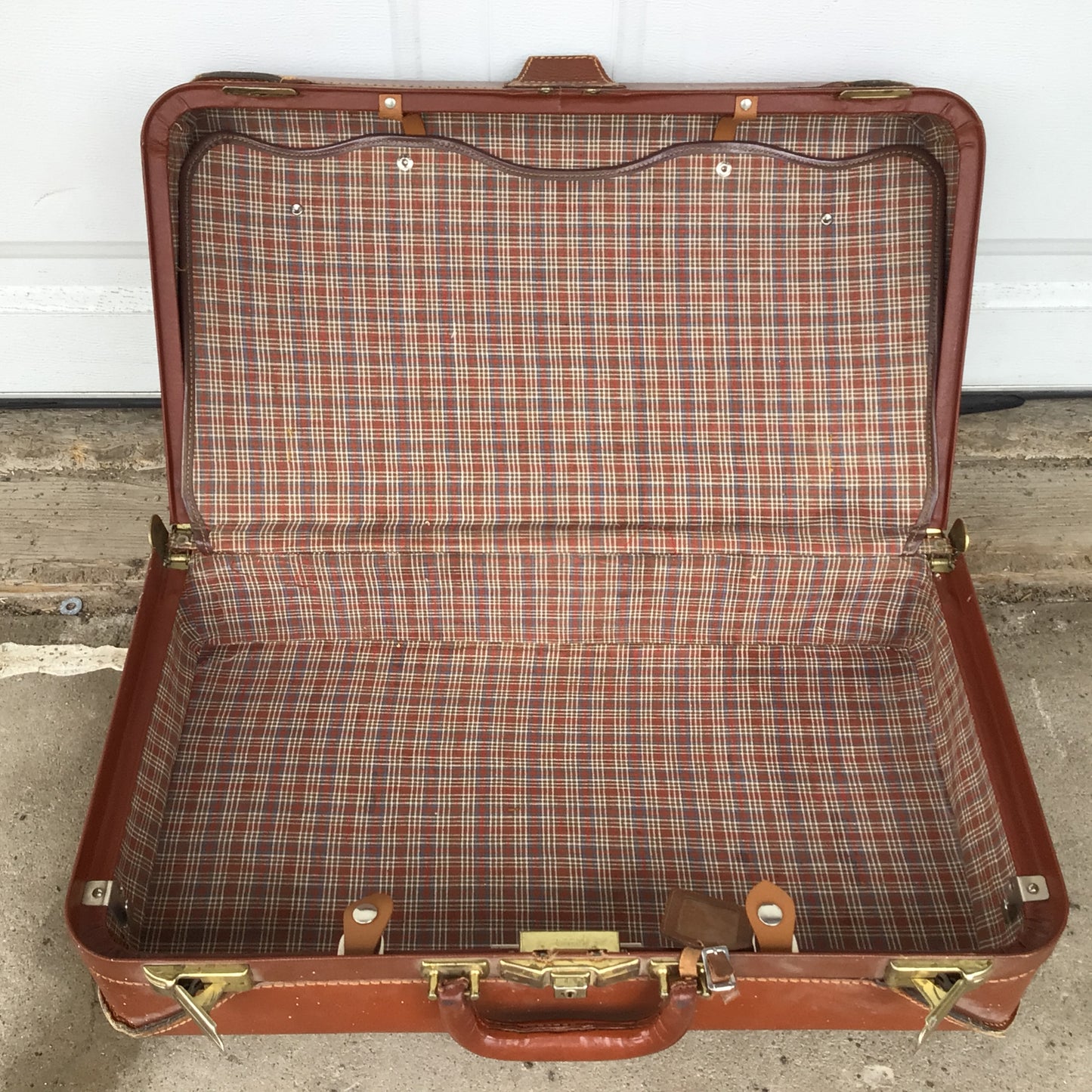 Vintage Cognac Leather Hard Sided Travel Bag