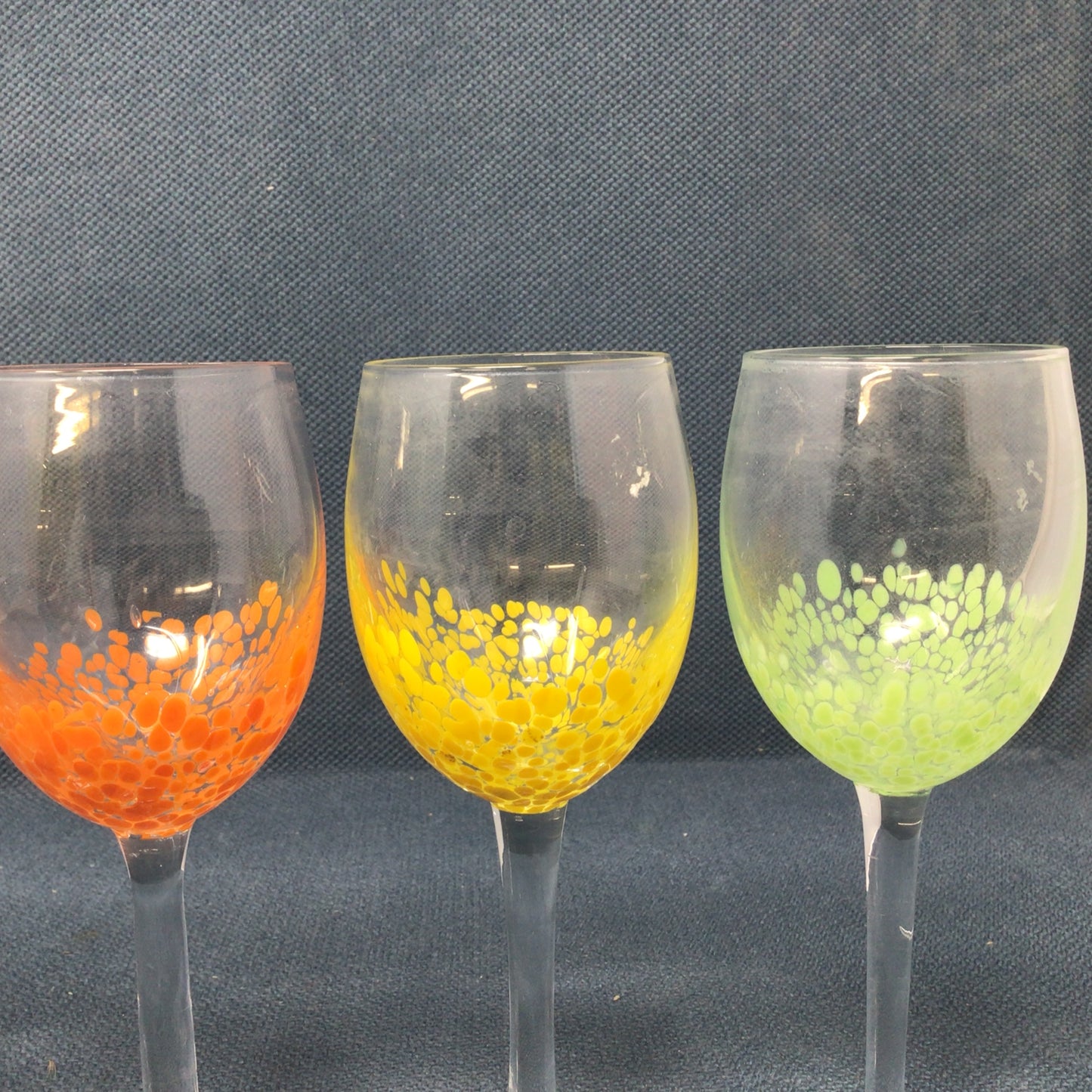 Set Of Seven Colourful Dot Wine Glasses