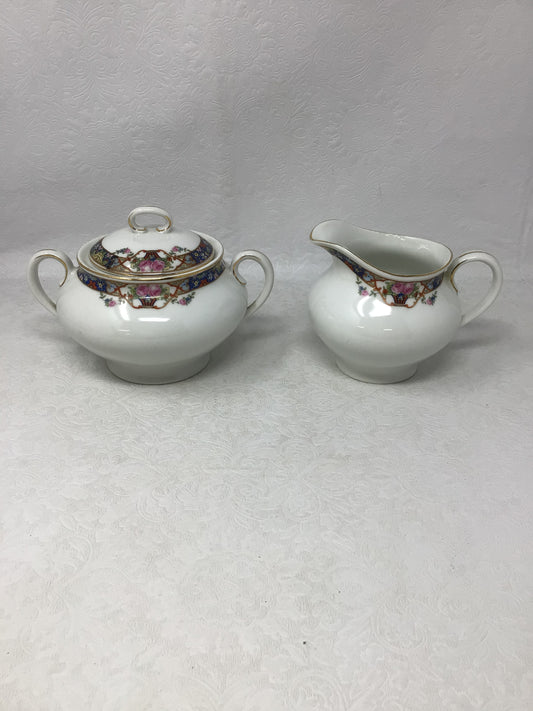 Creamer and Sugar with Floral Pattern
