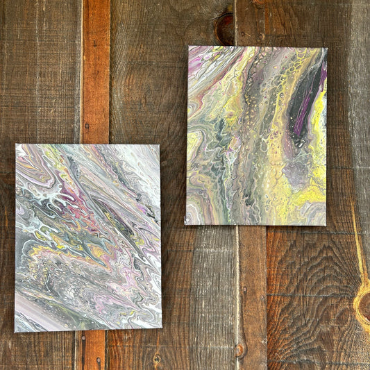 Set of 2 Hand Made Rippled Pour Paintings