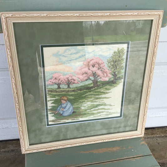 Framed and Matted “ Child in the Meadow” Cross-stitch