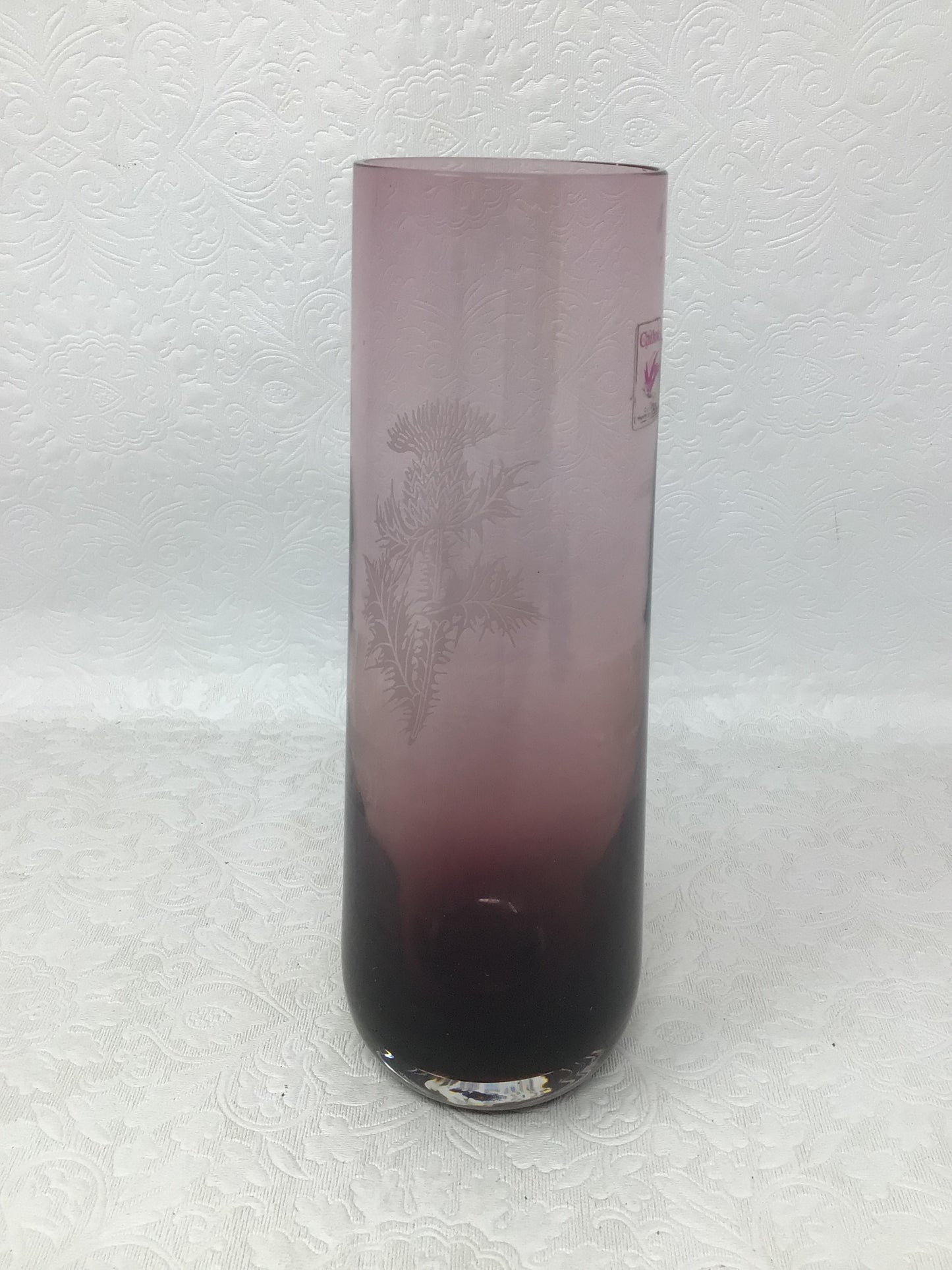 Caithness Scotland Amethyst Etched Bud Vase