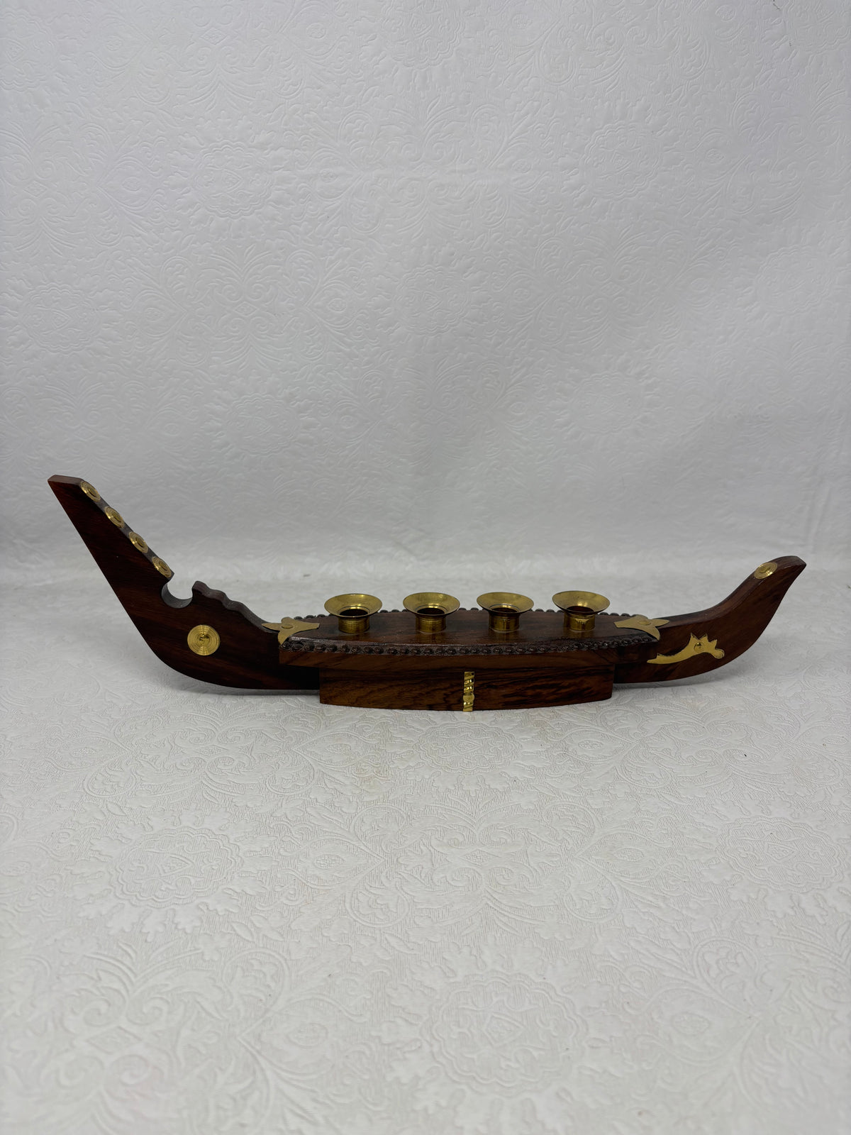 Vintage Kerala Snake Boat Candle Holder