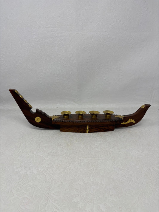 Vintage Kerala Snake Boat Candle Holder