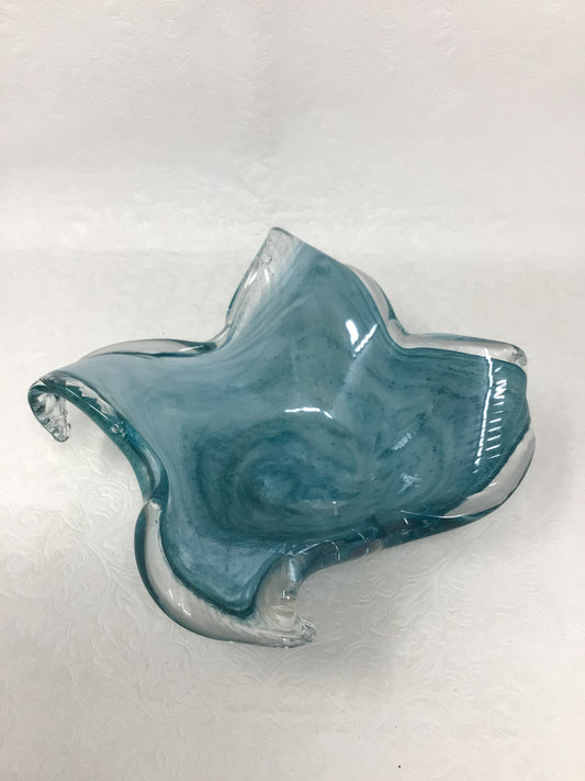 Hand Blown Teal Glass Decorative Bowl