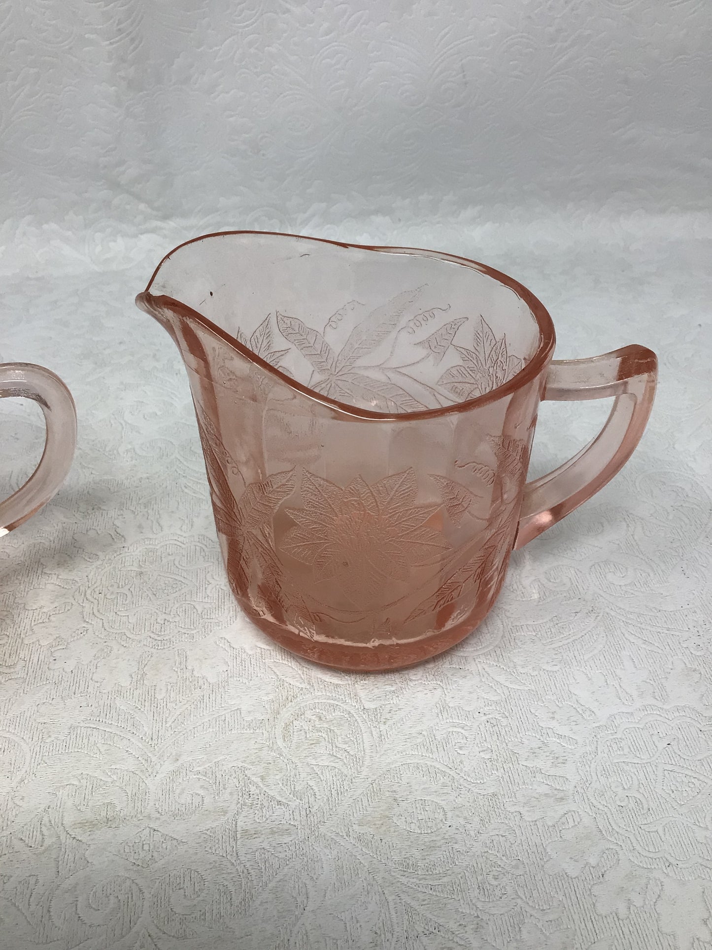 Pink Depression Glass Creamer and Sugar Set