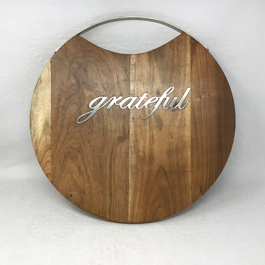 Acacia Wood Round Board With “Grateful” Inlay