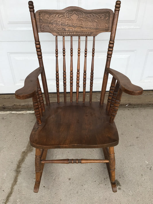 Antique Oak Pressed-Back Rocking Chair