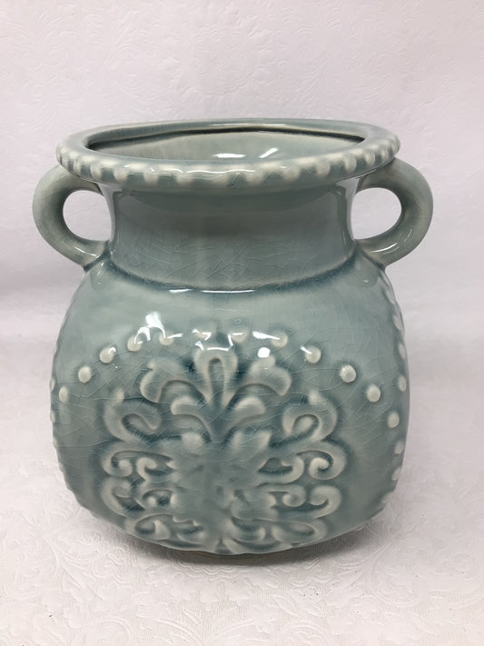Blue Grey Floral Design Porcelain Vase