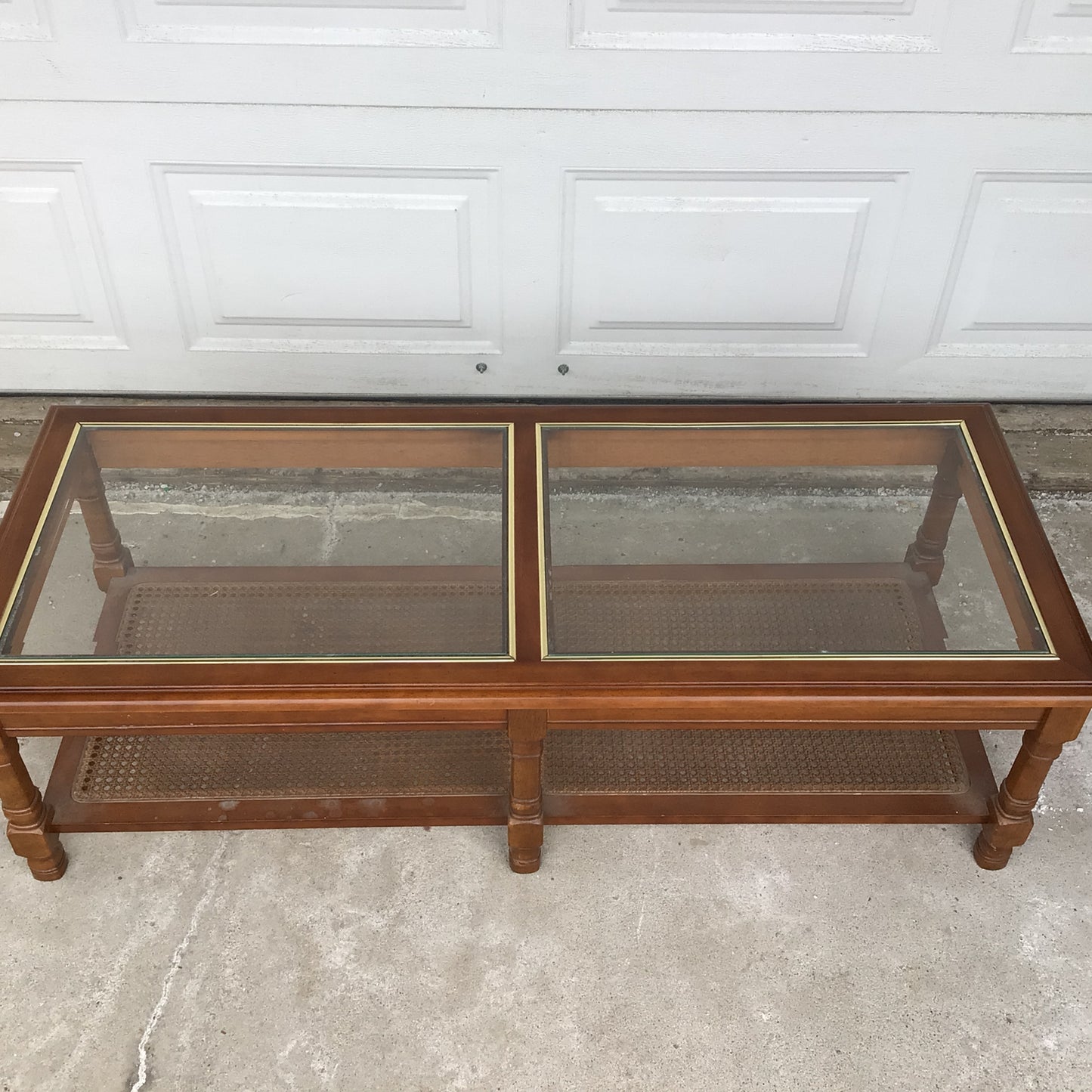 Glass and Cane Coffee Table