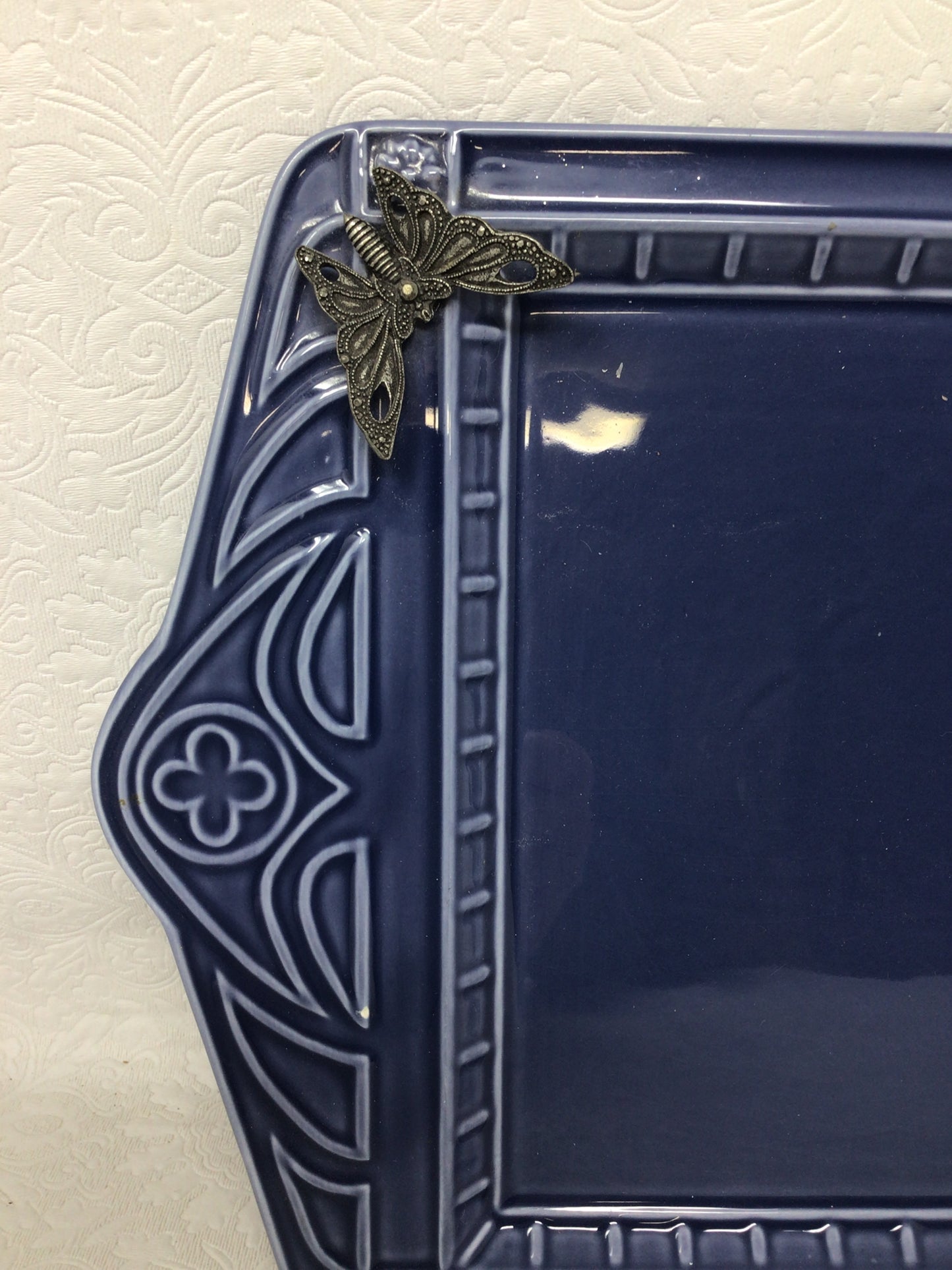 Seagull Porcelain Tray with Butterfly and Dragonfly Motifs