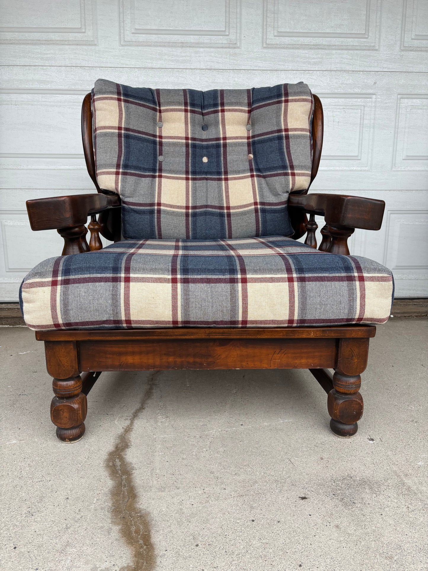 Vintage Plaid & Wooden Armchair