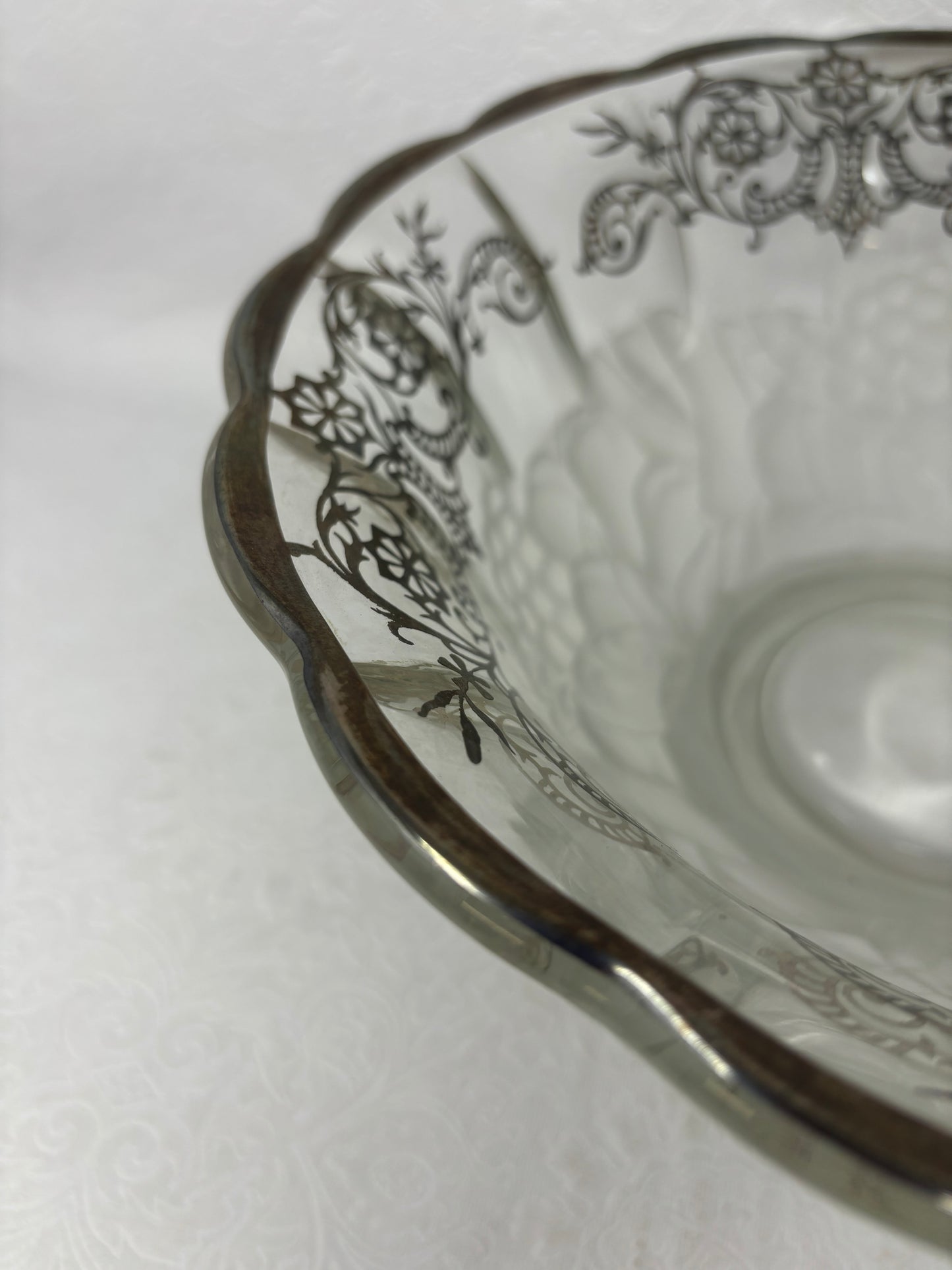 Vintage 1930’s Overlay Silver Pressed Glass Footed Bowl