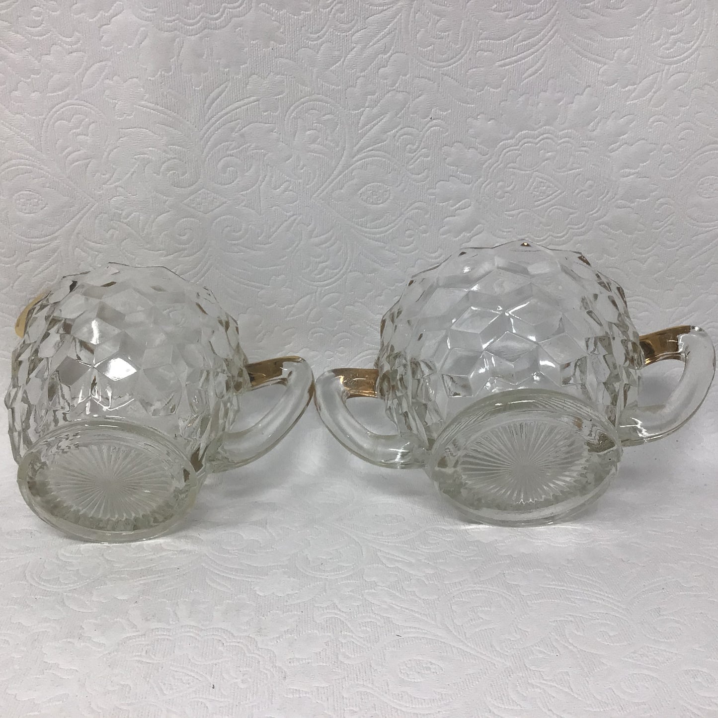 Vintage Glass Creamer and Sugar with Cube Pattern