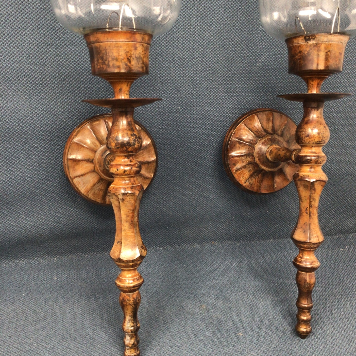 Set of 2 Vintage  Metal and Glass Candle Sconces