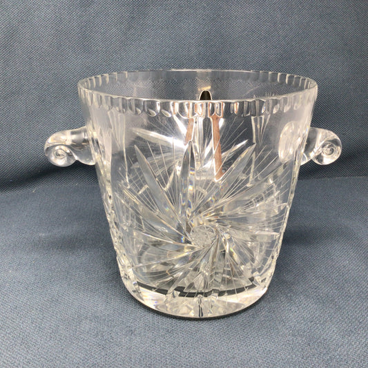 Vintage Cut Glass Pinwheel Ice Bucket & Tongs