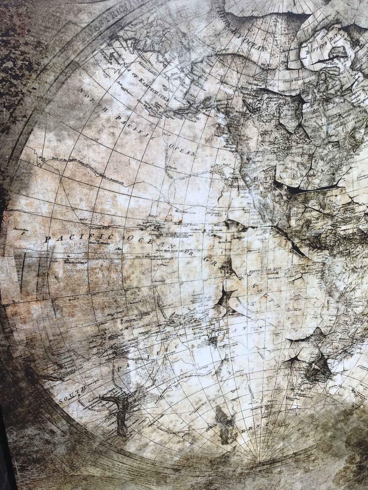 Framed Dual Hemispheres World Map Art Piece