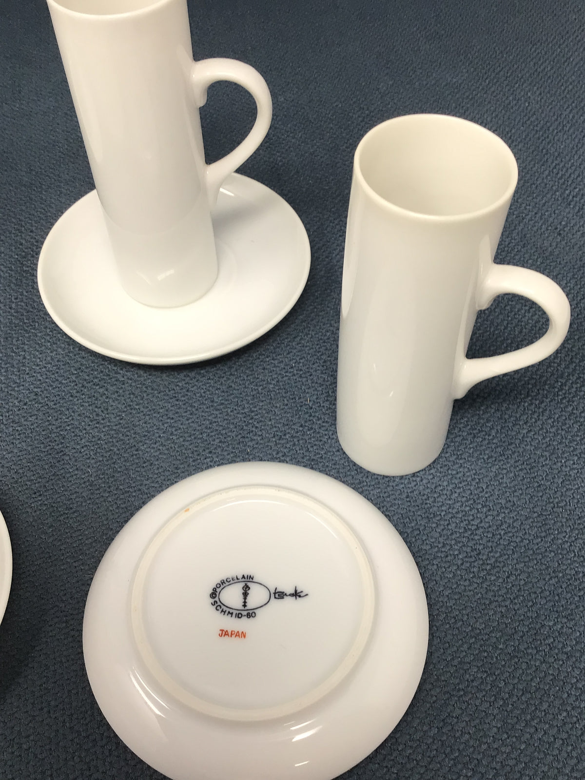 Set of 5 Tackett Schmid Porcelain Saki Cups Saucers