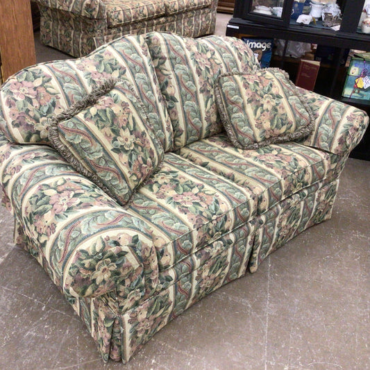 White and Green Floral Loveseat