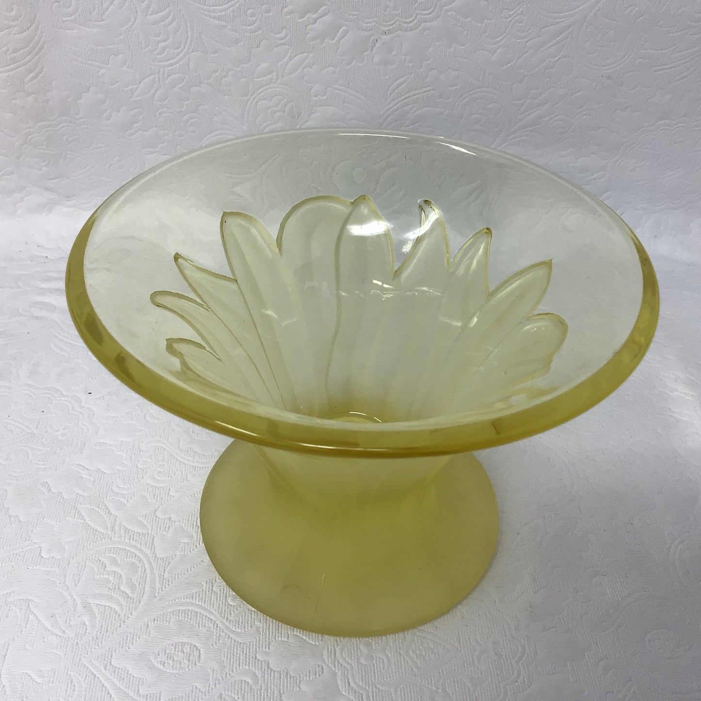 Vintage Yellow Blown Glass Flower Bowl