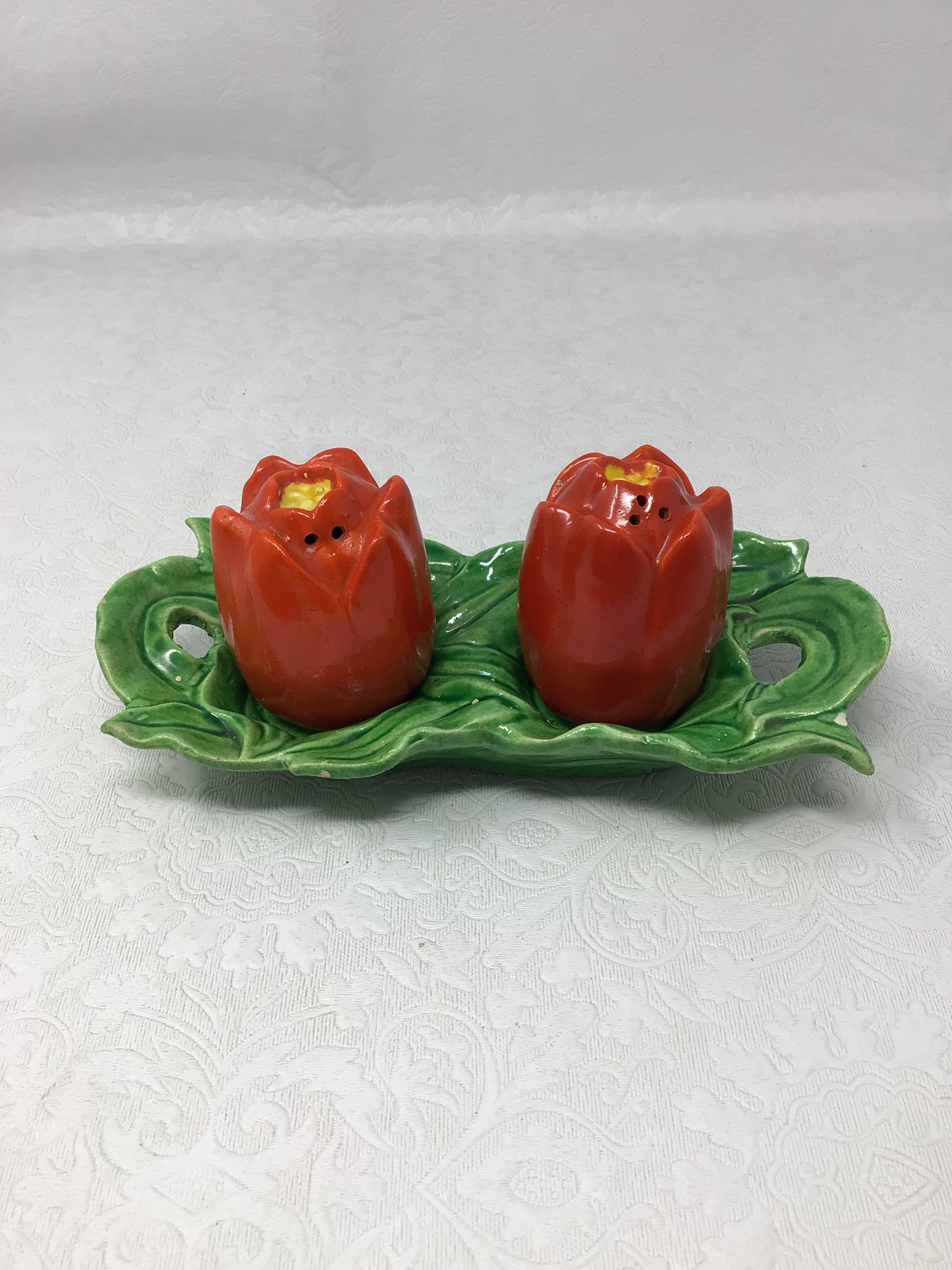 Vintage Japan Tulip Salt and Pepper Shakers With Tray