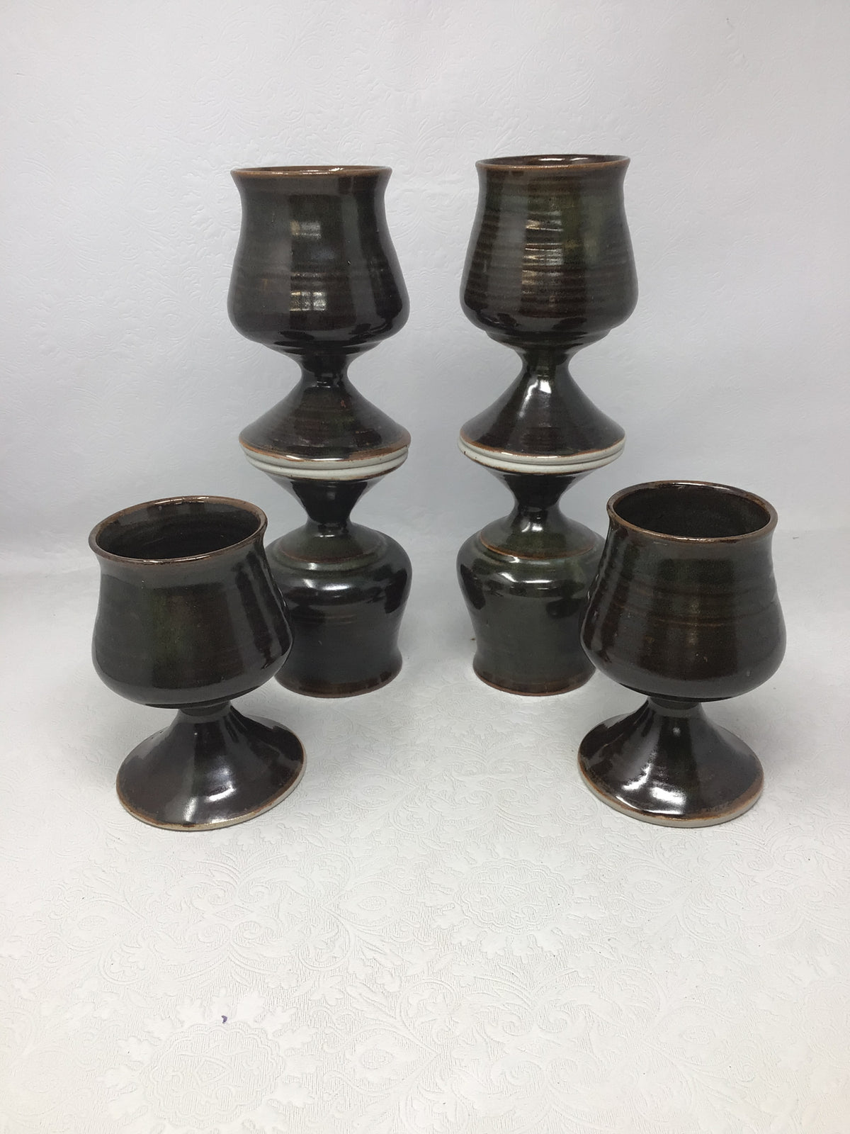 Set of Six Pottery Wine Goblets