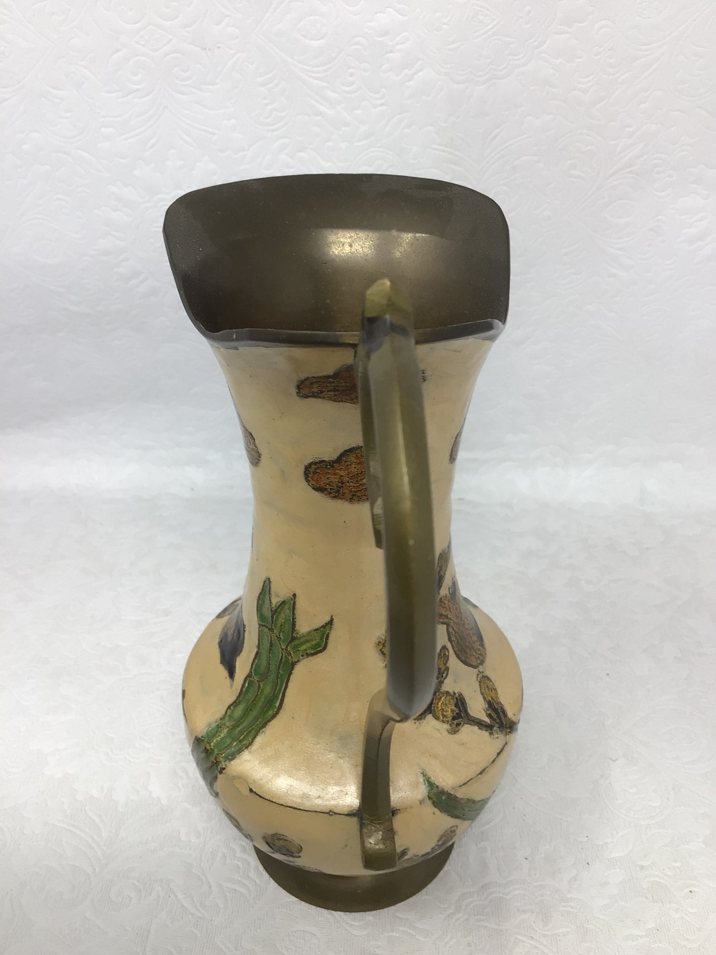 Vintage Hand-Painted Brass Pitcher