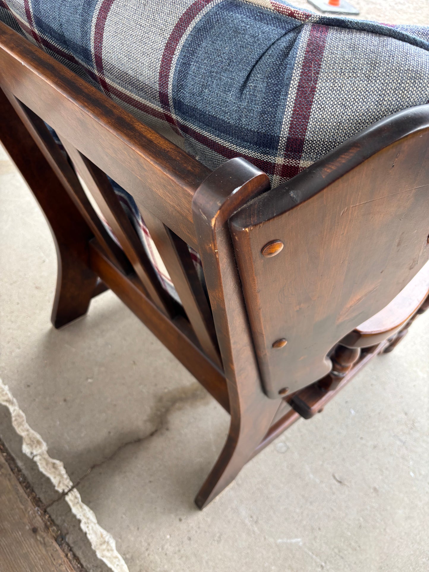 Vintage Plaid & Wooden Armchair