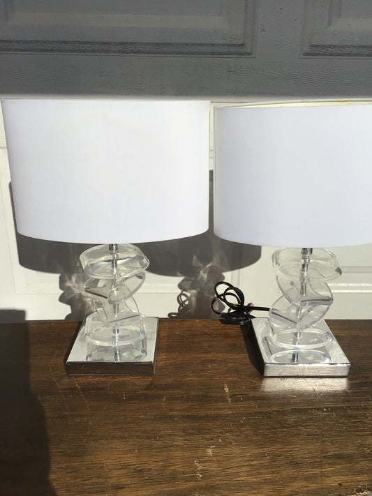 Pair of Clear Acrylic Table Lamps.