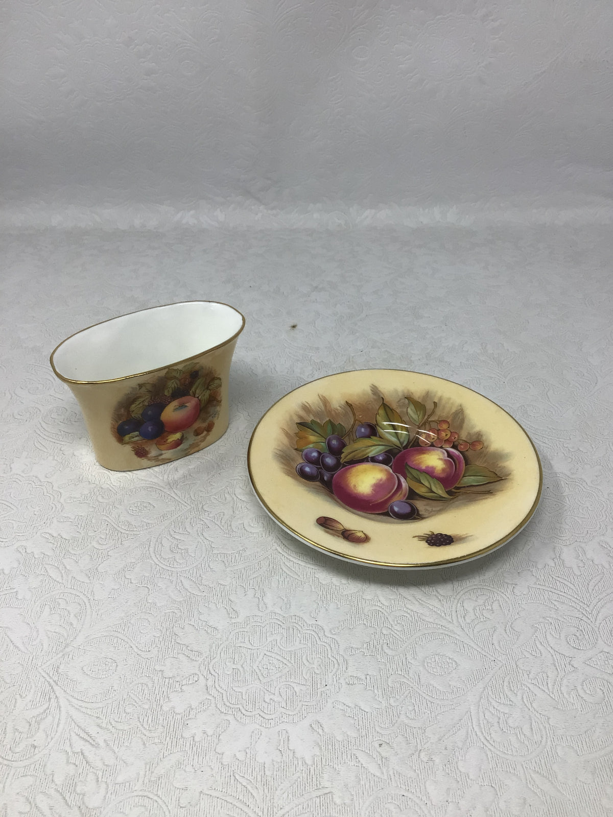 Pair of Aynsley Bone China "Orchard Gold" Fruit Dish Set