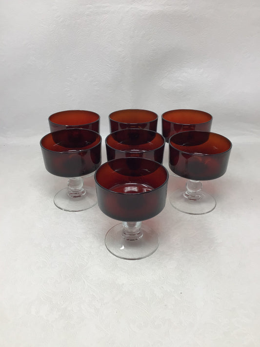 “Cavalier” Red Coupe Glasses by Luminarc, Set of 7