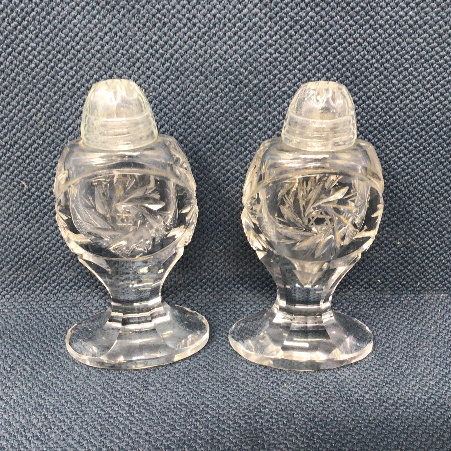 Vintage Crystal Pinwheel Star of David Salt and Pepper Shakers