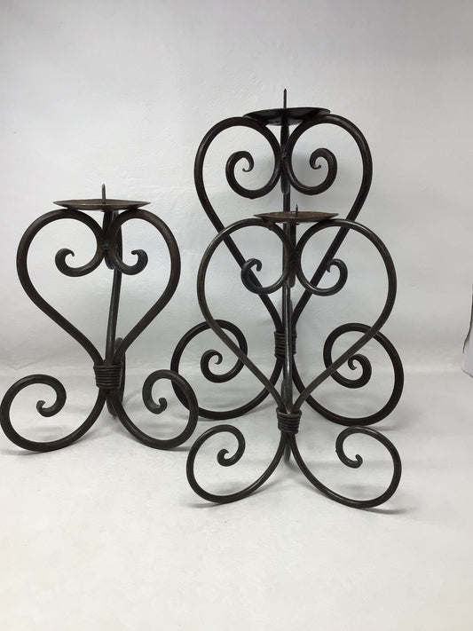 Set of Three Wrought Iron Candle Holders