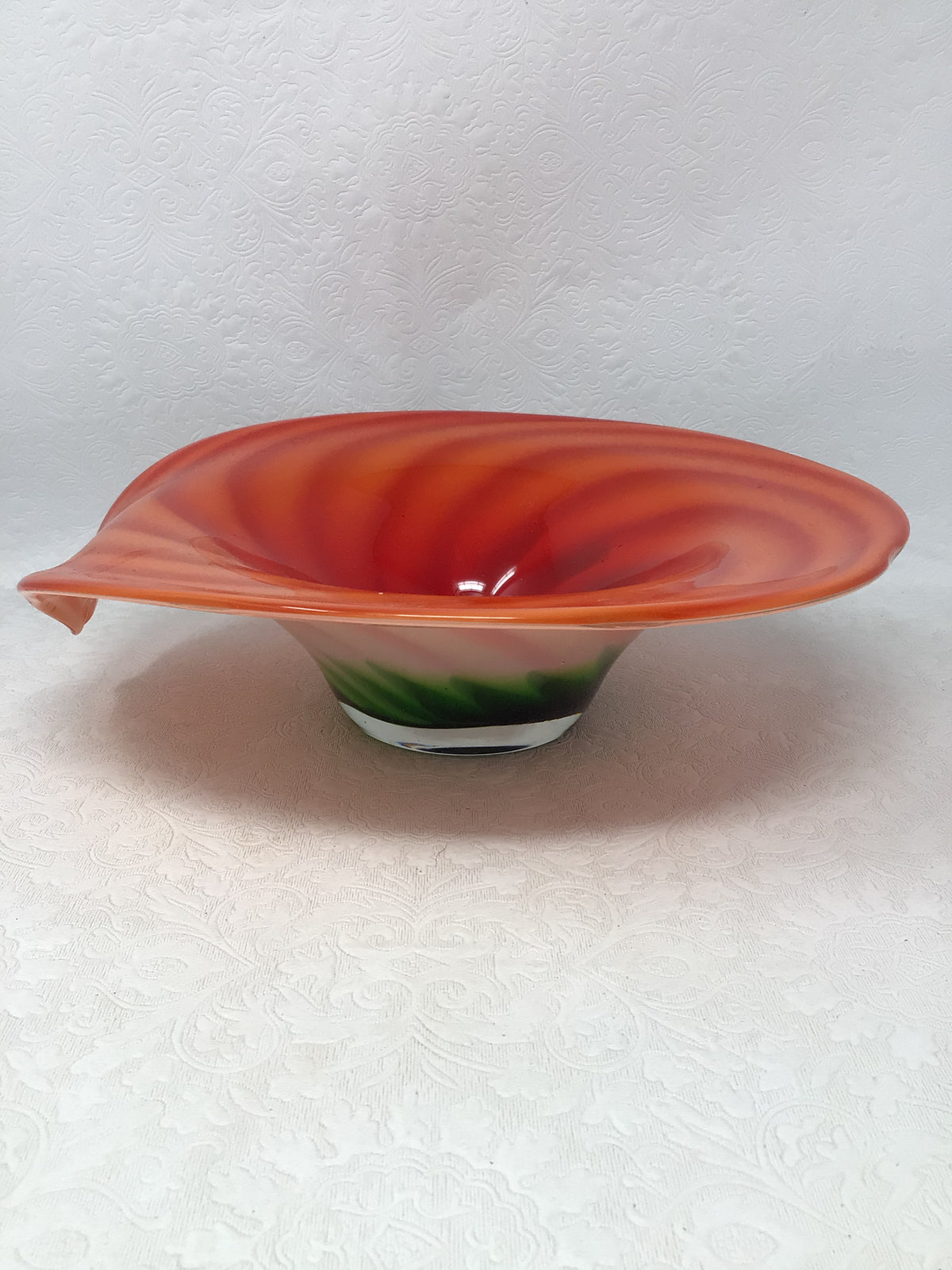 Handblown Orange Glass Centerpiece Bowl.