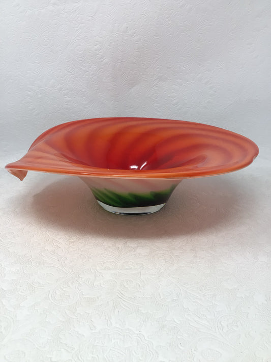 Handblown Orange Glass Centerpiece Bowl.