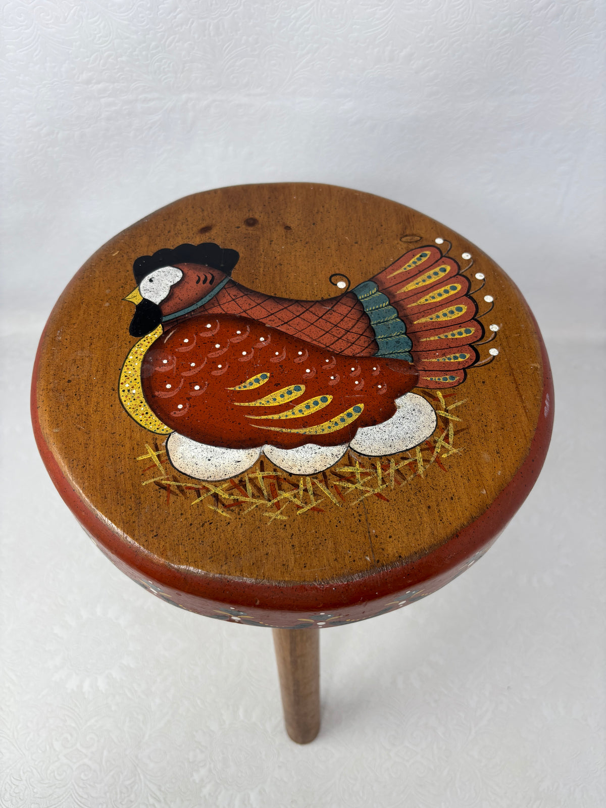 Vintage Wooden Hand Painted Milking Stool
