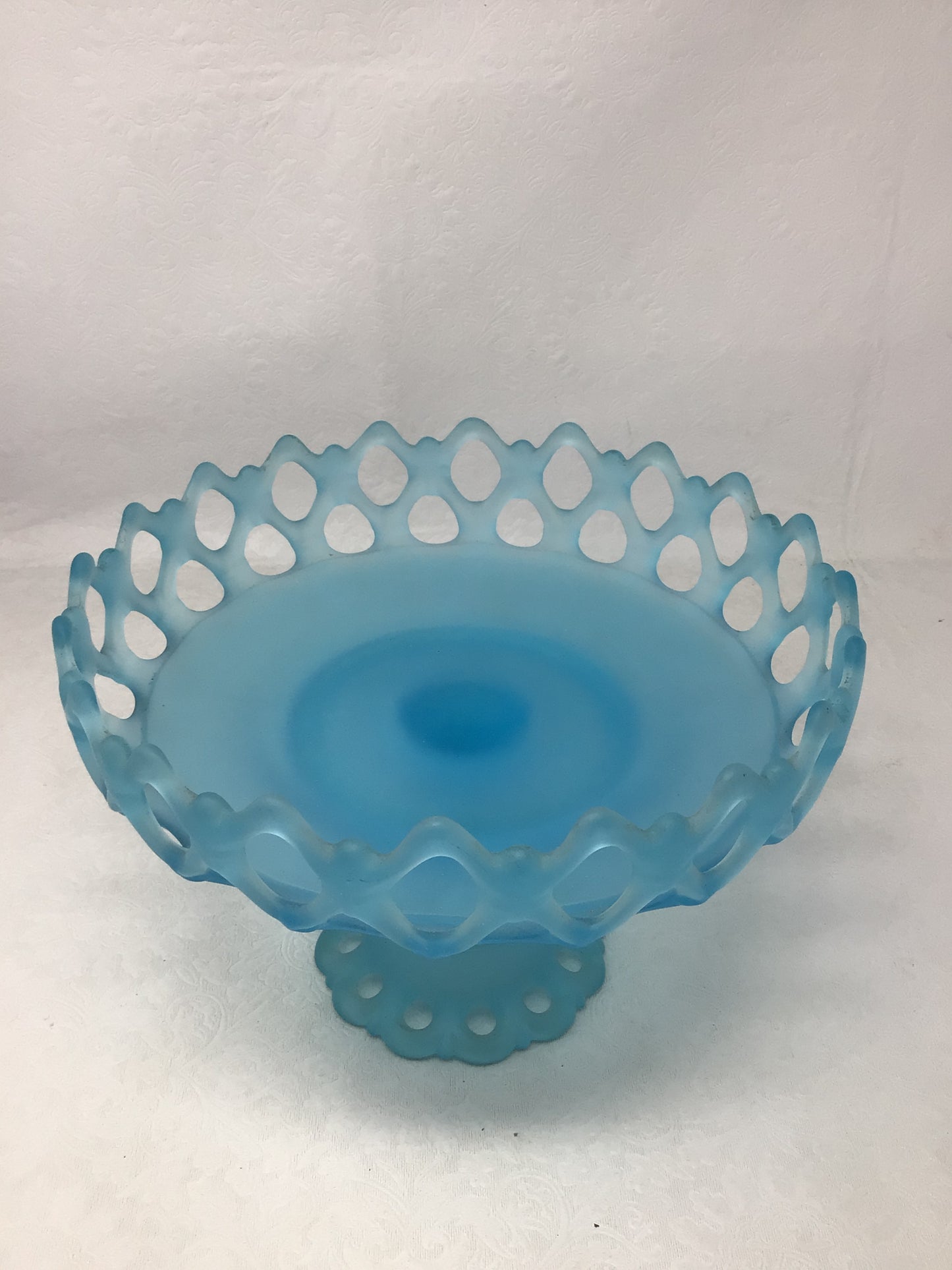 Westmoreland frosted blue satin glass compote.