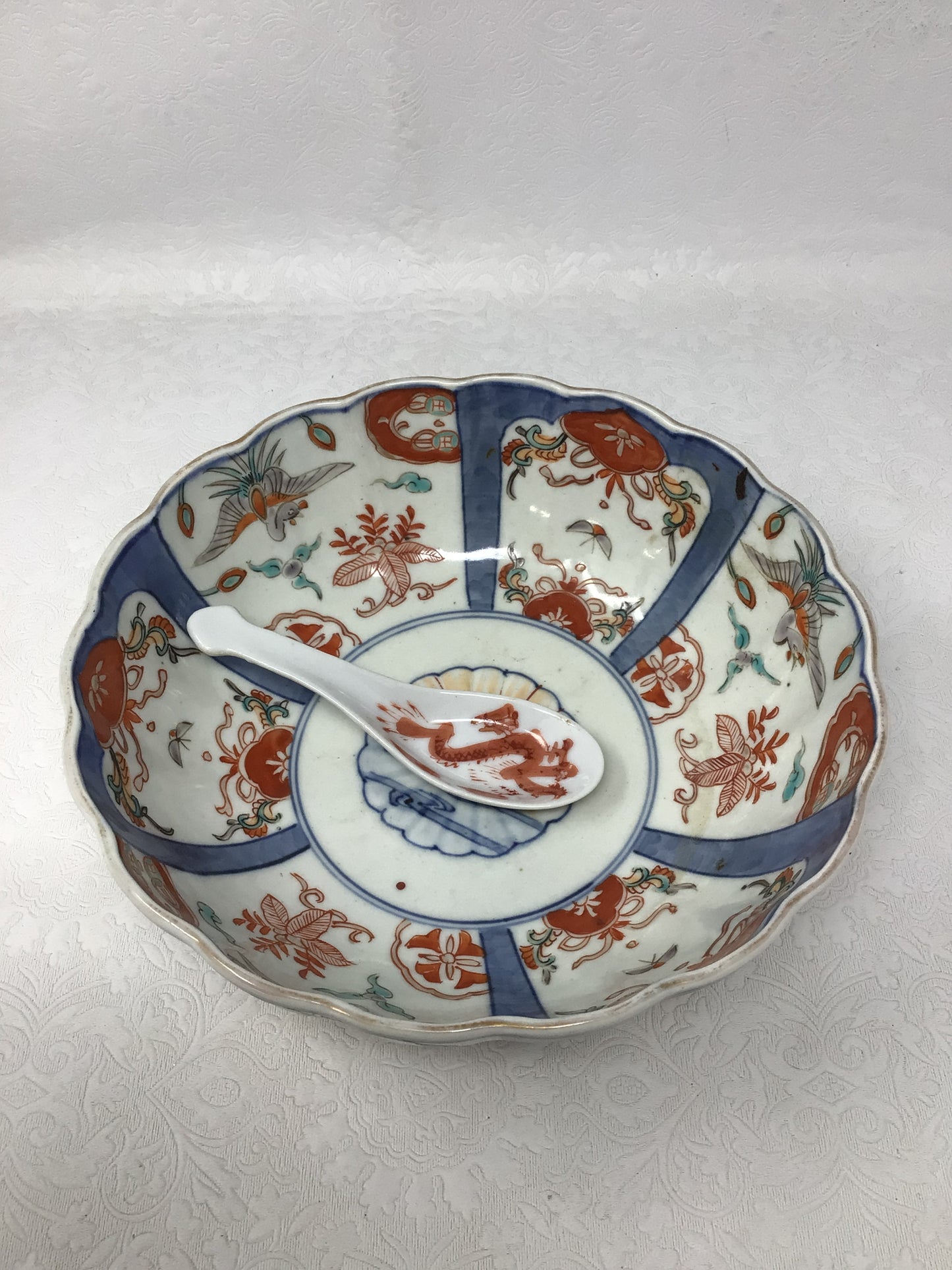 Vintage Imari-Style Porcelain Bowl w/Spoon