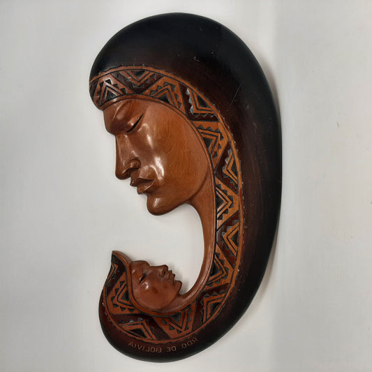 Hand Carved Mother and Baby Plaque