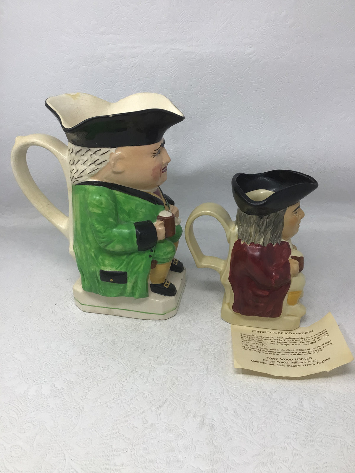 Vintage Toby Jugs with Green Jacket and Red Jacket, Set of 2