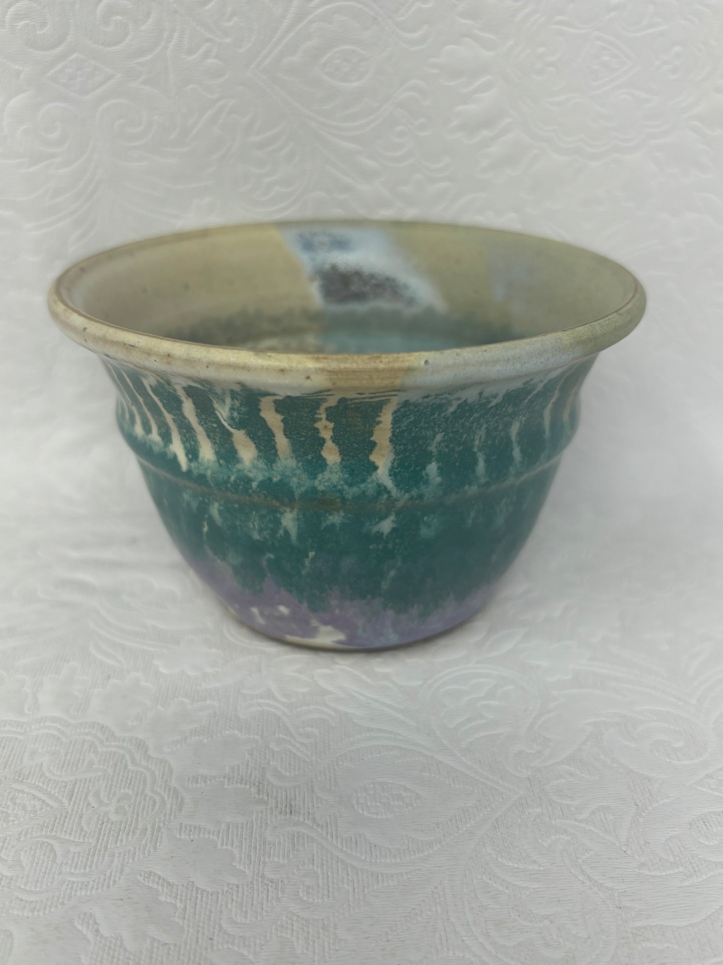 Vintage Green And Purple Ceramic Pottery Miniature Planter