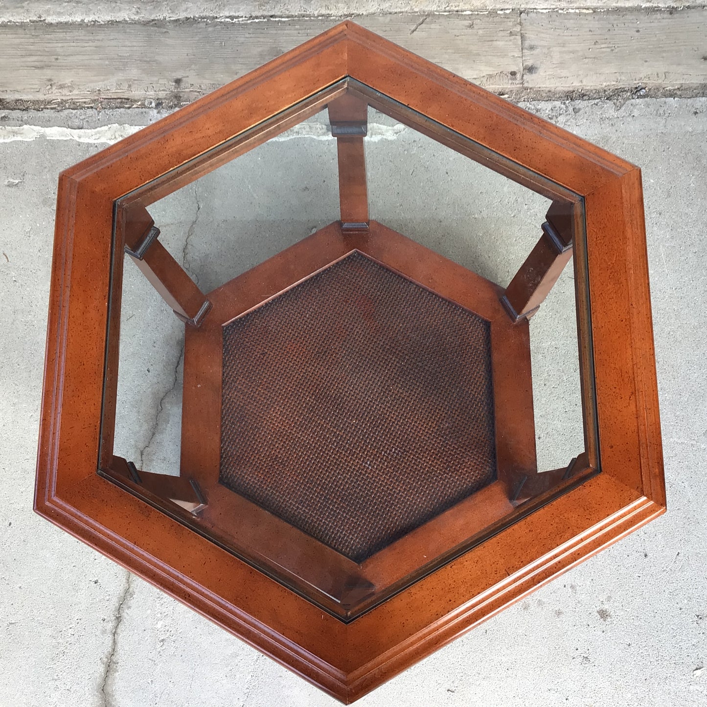 Hexagonal End Table with Glass Top