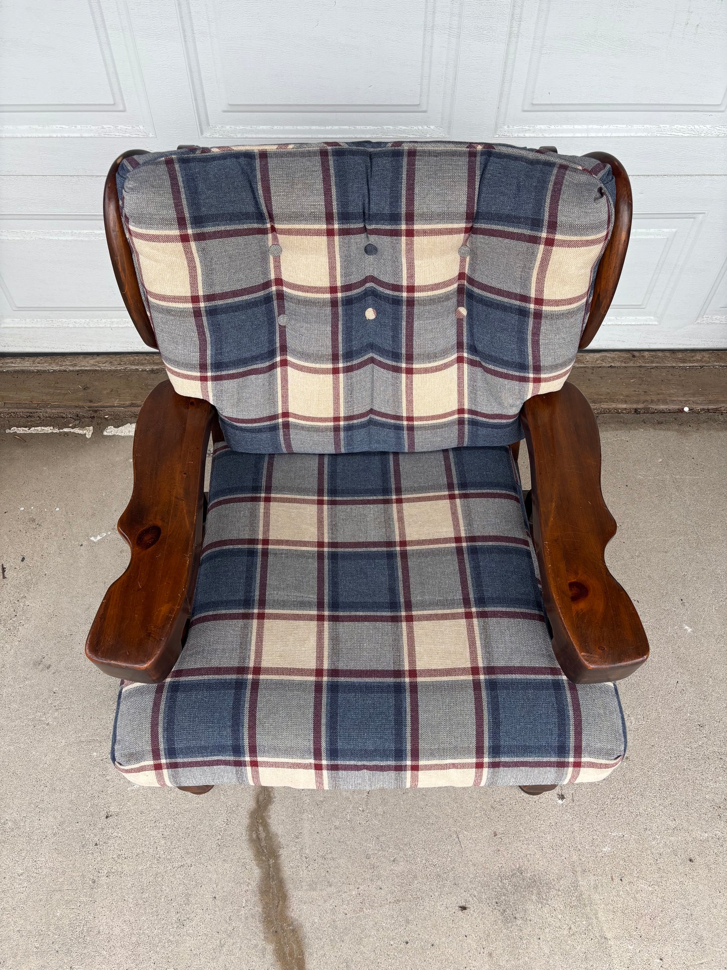Vintage Plaid & Wooden Armchair