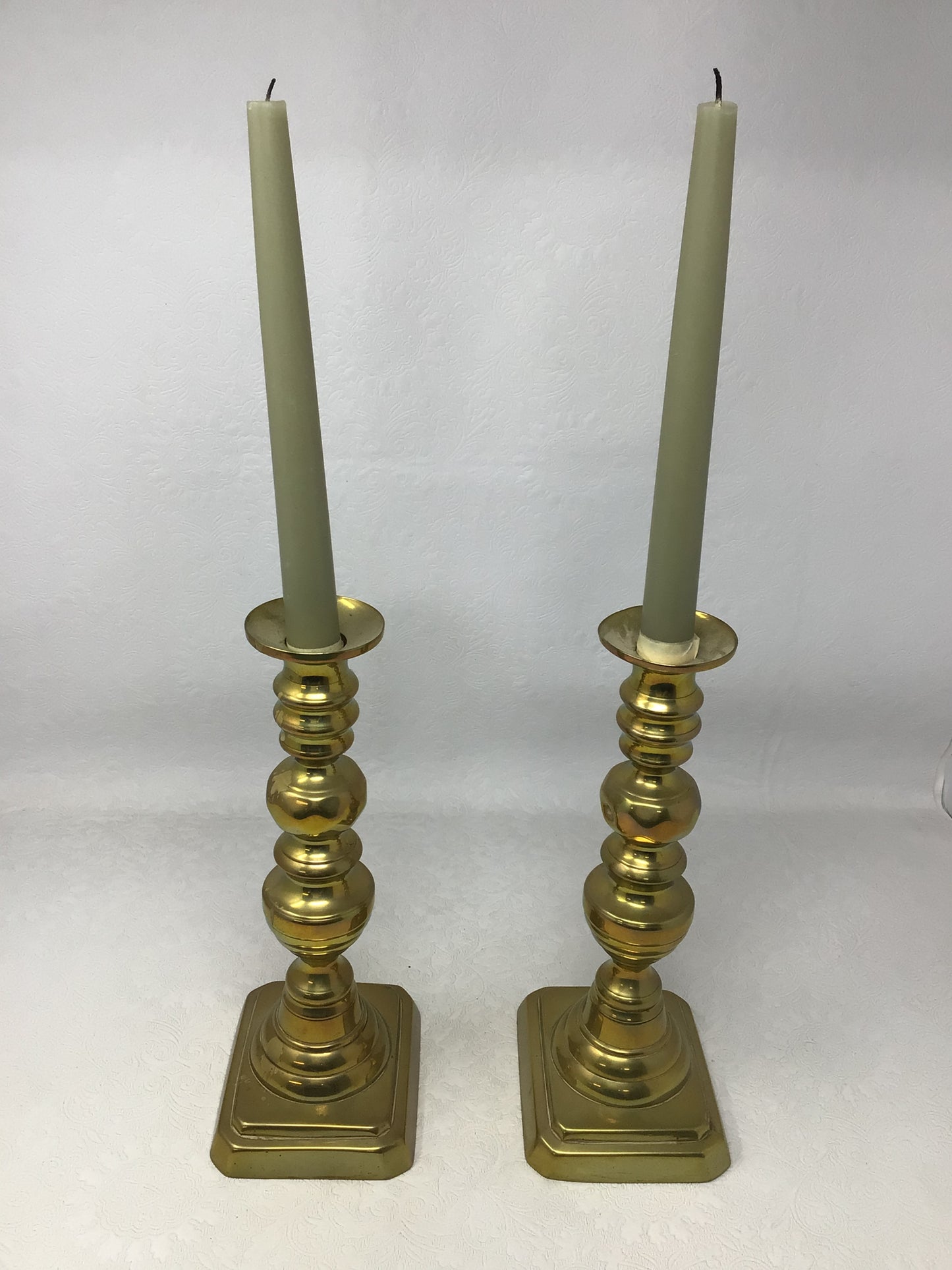 Set of 2 Vintage Solid Brass Candlestick Holders With Candles