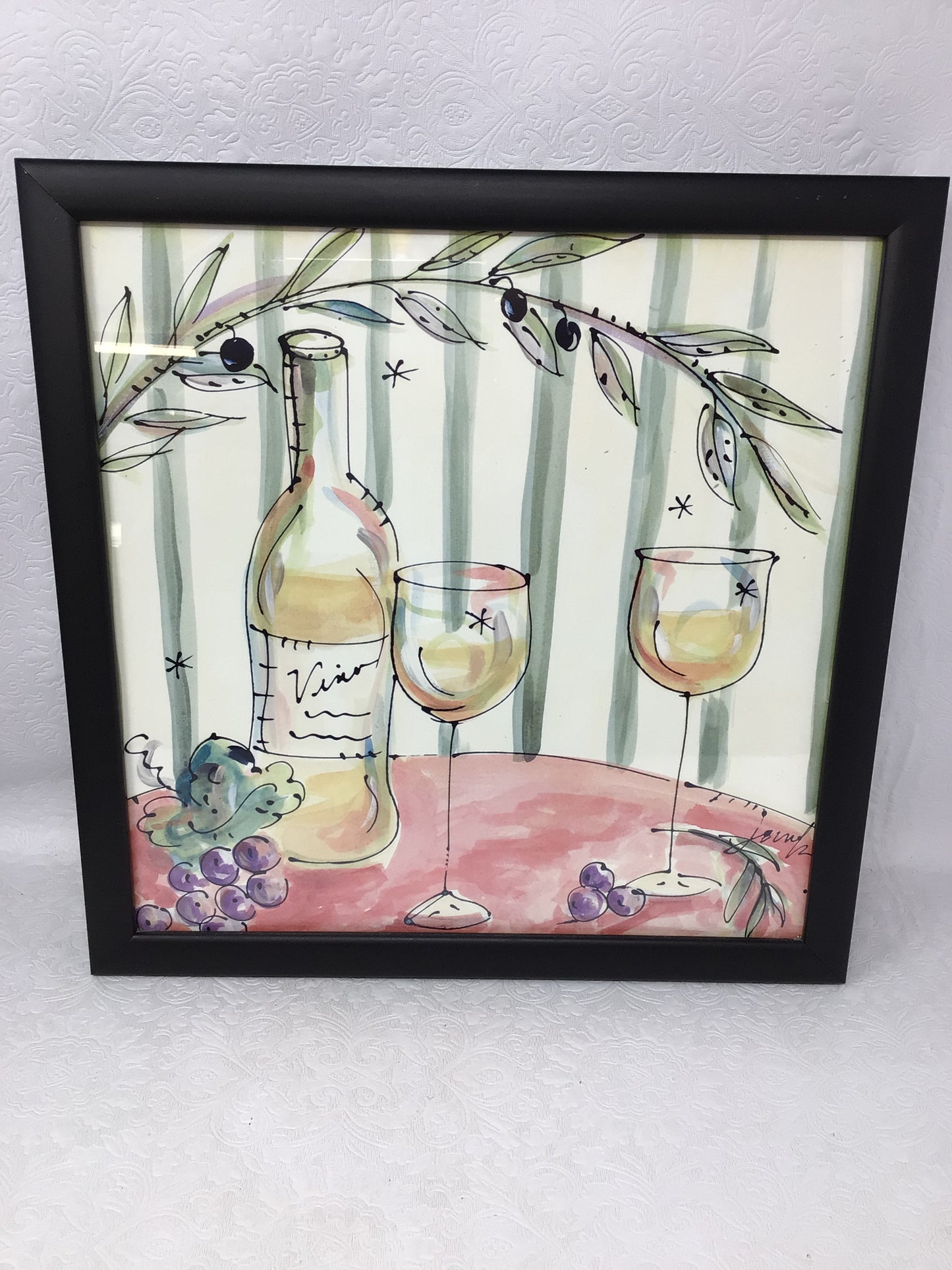 Set of 2 Art Pieces - Wine and Wine Glasses