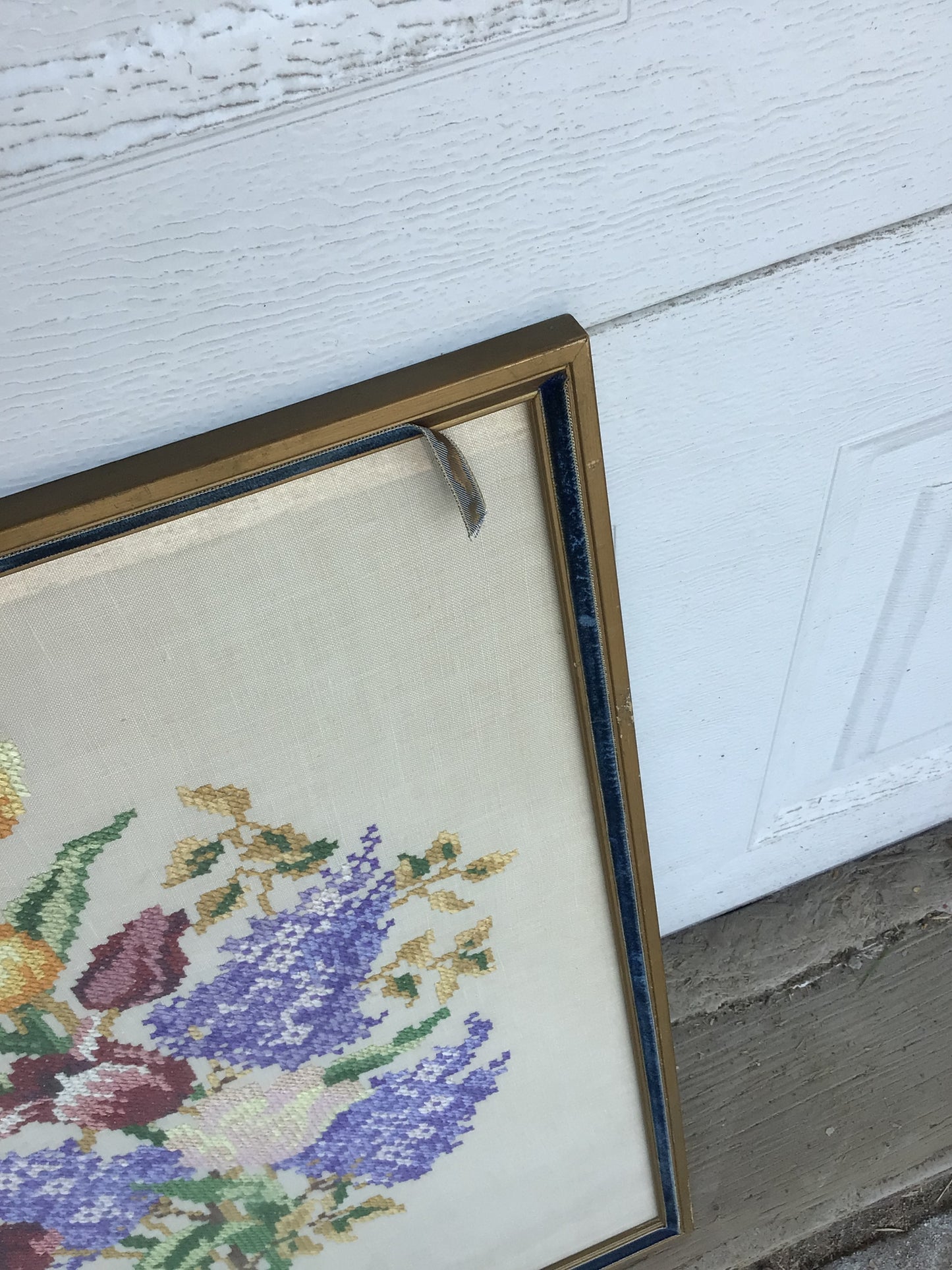Framed Embroidered Cross Stitch Colourful Floral Bouquet