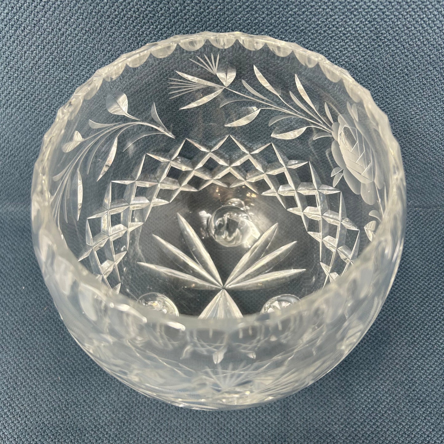 3 Footed Cut Glass Rose Bowl